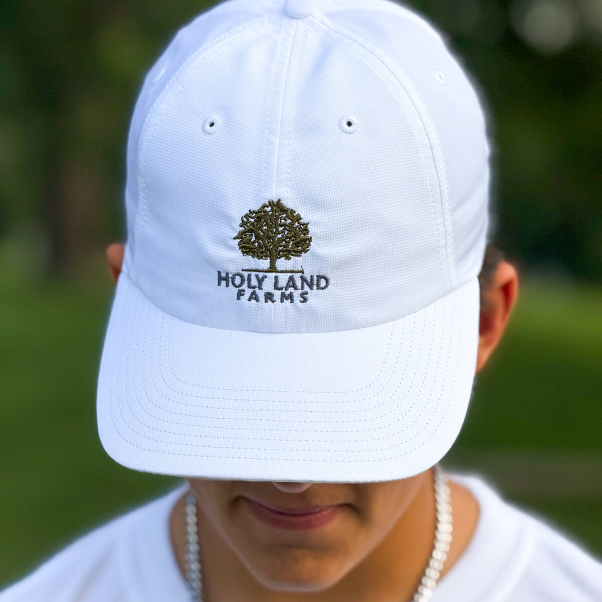 Holy Land Farms Richardson 220 Hat – White with Green Logo